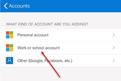 Select Work or school account 