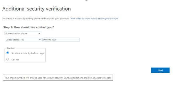 Figure 1 screenshot of additional security verification settings console Step 1
